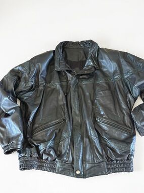 Vintage Leather Bomber Jacket Black XL Andre Morin Montreal Coat